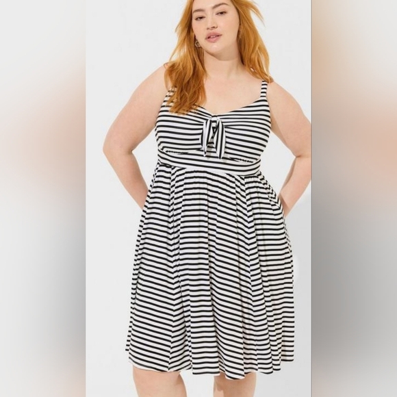 Torrid 2 Super Soft Tie Front Skater Dress Stripe Midi Dress - Picture 1 of 8